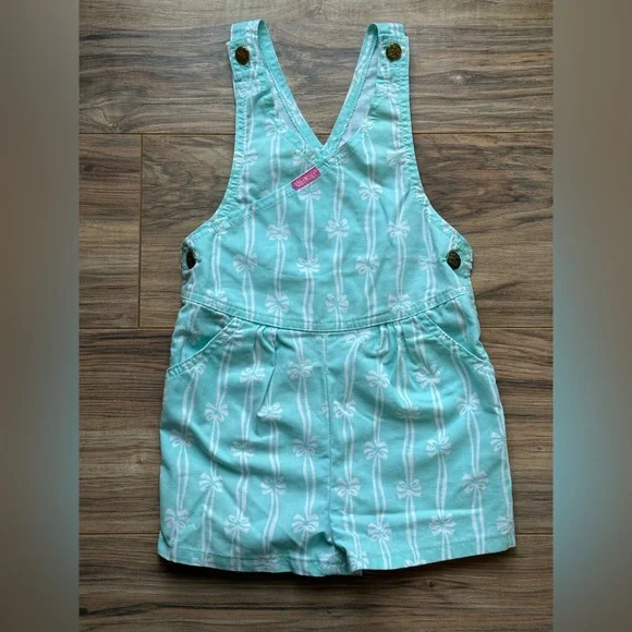 Vintage OshKosh B'Gosh Overalls Girls Size 6 Bow Ribbon Teal Vestbak Rare